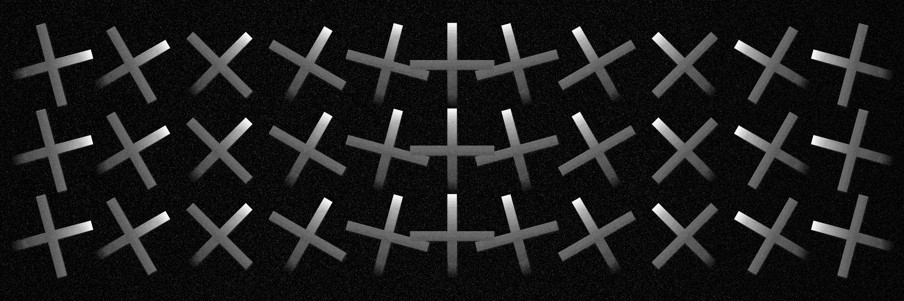 A repeating field of crosses with a connected central mark on black